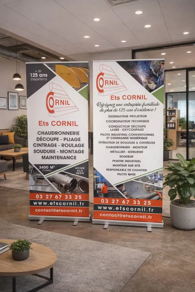 Roll-up d'une entreprise de chaudronnerie à Aulnoye-Aymeries imprimés par C-Pub Studio